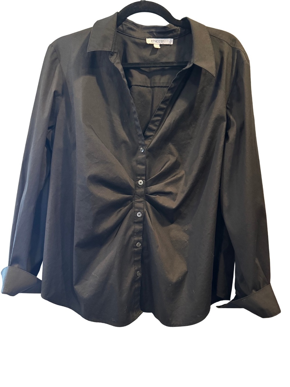 Chico's Black Button Front Rouche Shirt